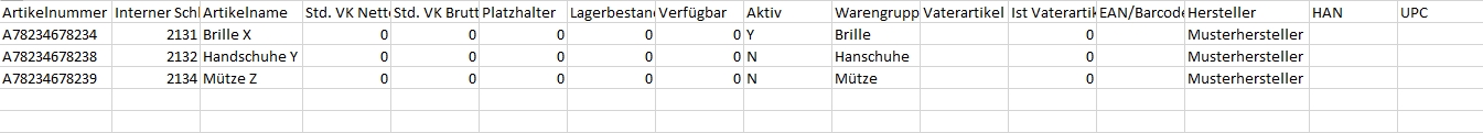 CSV Vorlage für den Import